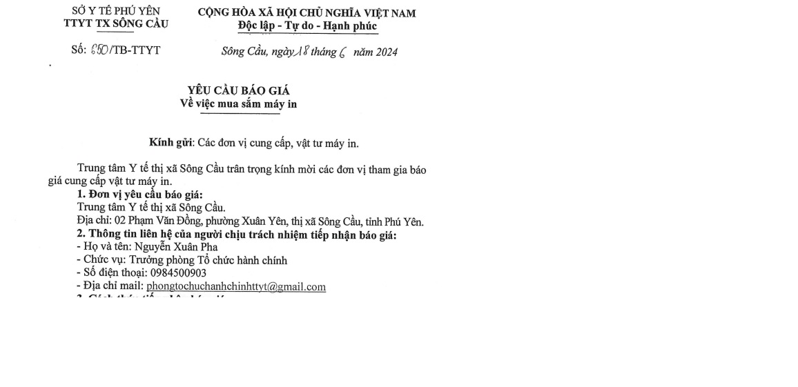 Yêu cầu báo giá Mua sắm máy in Canon 2900